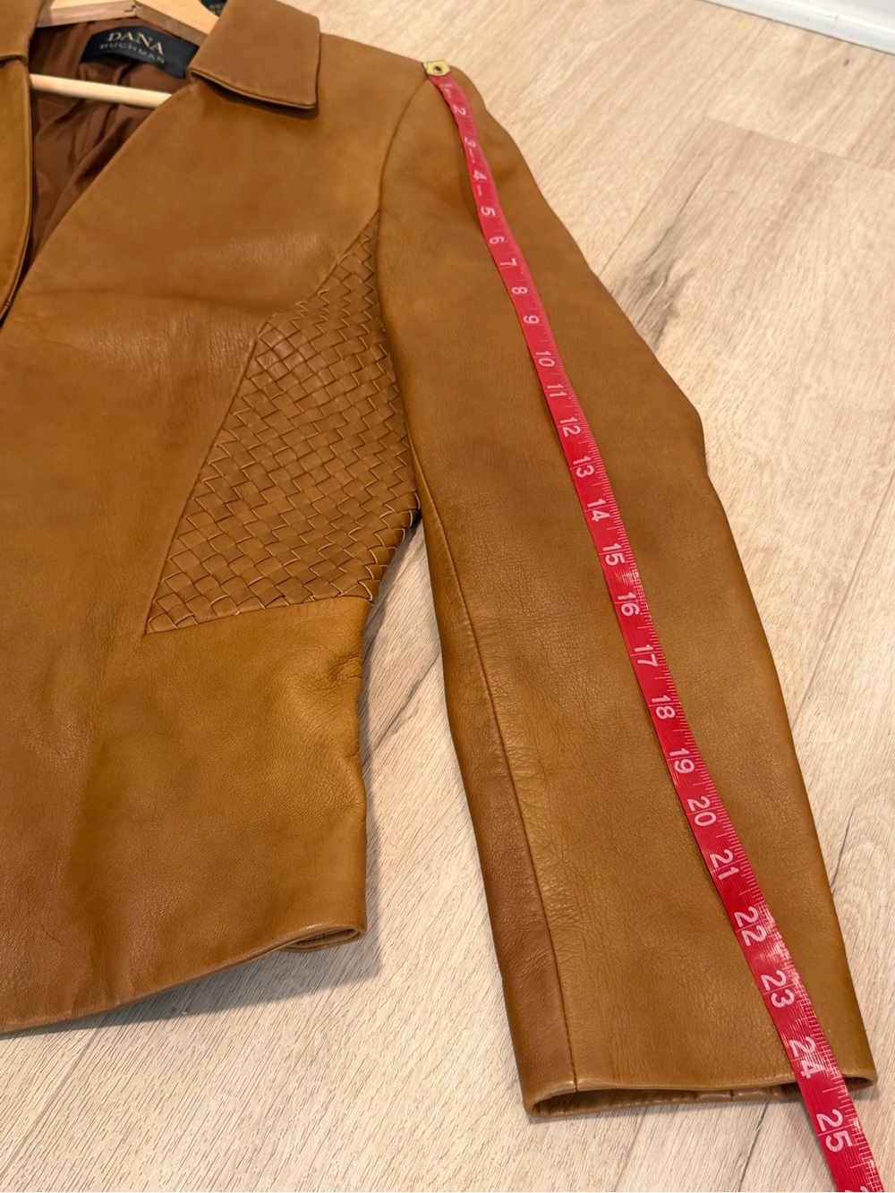 Leather Cognac Woven Blazer Jacket size 10 - Picture 9 of 10
